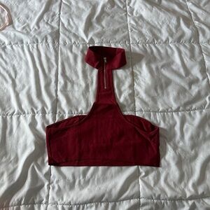 Bear Dance Burgundy Zip-Up Crop Top